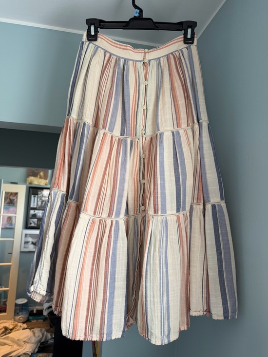 Altar'd State Dresses & Skirts - Altar'd State Tiered A-Line Button-Front Stripe Skirt in Cream, Blue & Coral